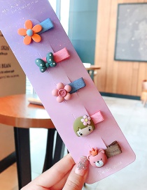 Fashion 5 Small Flower Bows Resin Animal Flower Fruit Alloy Fabric Hairpin Set