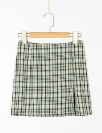 Fashion Green Checked Printed Slit Skirt
