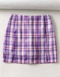 Fashion Purple Checked Printed Split Skirt