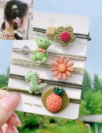 Fashion Green Dinosaur (set Of 5) Resin Animal Smiley Face Flower Children Hair Rope Set