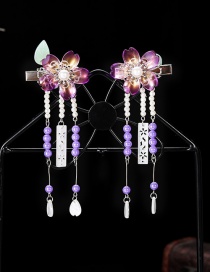 Fashion Peach Blossom-purple Resin Alloy Flower Butterfly Tassel Children Hair Clip Set