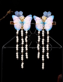 Fashion Butterfly-blue Resin Alloy Flower Butterfly Tassel Children Hair Clip Set