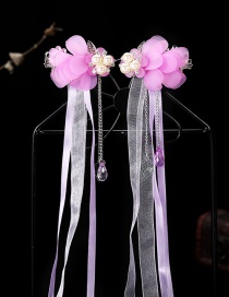 Fashion Pearl Flower-purple Resin Alloy Flower Butterfly Tassel Children Hair Clip Set