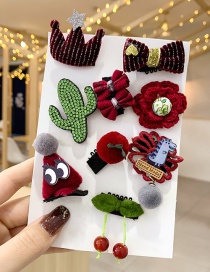Fashion Wine Red Cactus [10 Piece Set] Sweat Clip Knitted Bow Flower Animal Smiley Children Hairpin