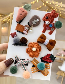 Fashion Wine Red Deer【10 Piece Set】hair Hair Clip Knitted Bow Flower Animal Smiley Children Hairpin