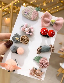 Fashion Pink Pig[10 Piece Set] Sweater Knitted Bow Flower Animal Smiley Children Hairpin