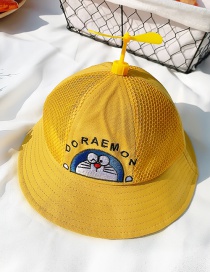 Fashion Yellow Grid Section Cap Circumference About 50cm 8 Months-4 Years Old Pinwheel Cat Embroidered Sunscreen Sun Shading Children Fisherman Hat
