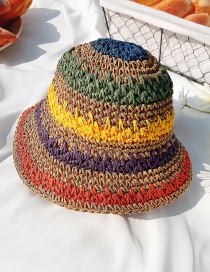 Fashion Deep Rainbow Color-straw Hat Hat Circumference About 50cm Manual Measurement A Little Error About 2-5 Years Old Stitching Contrast Sunshade Sun Hat Childrens Straw Hat