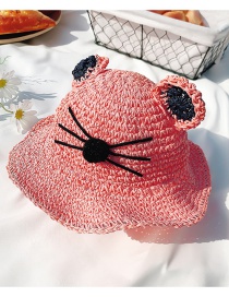 Fashion Pink Cap Circumference About 52cm 2 Years Old-5 Years Old Straw Cats Hitting Childrens Sunscreen Fisherman Hat