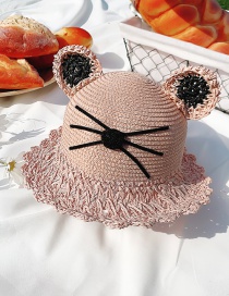 Fashion Lace Light Pink Hat Circumference About 52cm 2 Years Old-5 Years Old Straw Cats Hitting Childrens Sunscreen Fisherman Hat