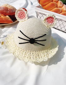 Fashion Lace Beige White Cap Circumference About 52cm 2 Years Old-5 Years Old Straw Cats Hitting Childrens Sunscreen Fisherman Hat