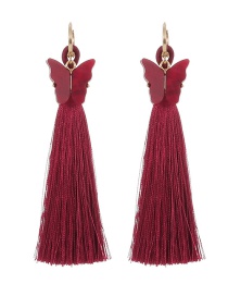 Fashion Red Wine Alloy Shell Butterfly Tassel Earrings