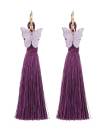 Fashion Purple Alloy Shell Butterfly Tassel Earrings