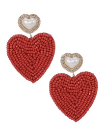 Fashion Red Love Pearl Earrings With Alloy Pearls And Diamonds