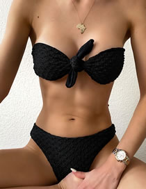 Fashion Black Knotted Lace Mesh Chest Knotted Split Swimsuit