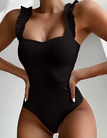 Fashion Black Solid Color One-piece Swimsuit With Fungus Straps
