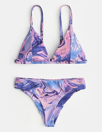 Fashion Purple Tie-dye Contrast Split Swimsuit