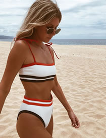 Fashion White Contrasting Contrasting High Waist Split Swimsuit