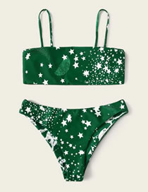 Fashion Green Star Print Split Swimsuit