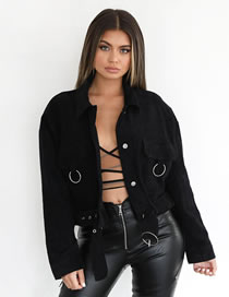 Fashion Black Long-sleeved Corduroy Jacket With Belt