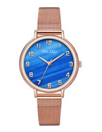 Fashion Blue Womens Watch With Digital Mesh And Marble Mesh Alloy Belt