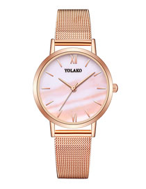 Fashion Pink Quartz Ladies Watch With Mesh Scale Marble