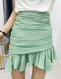 Fashion Green Pleated Bag Hip Ruffle Skirt