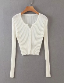 Fashion White V-neck Air-conditioned Sunscreen Knitted Cardigan