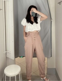 Fashion Pink Paper Bag Single-breasted Straight Trousers