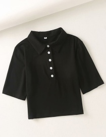 Fashion Black Polo Collar Button Lapel Short Navel Shirt