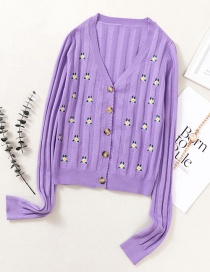 Fashion Purple Embroidered Hollow Embroidery Sweater Sweater