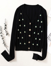 Fashion Black Embroidered Hollow Embroidery Sweater Sweater