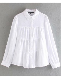 Fashion White Stitched Linen Lapel Long Sleeve Shirt