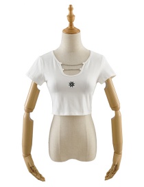 Fashion White Chain T-shirt With Geometric Embroidery
