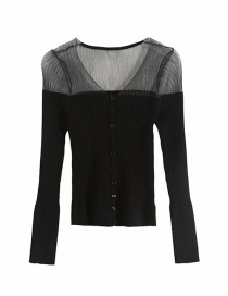 Fashion Black Organza Stitching Perspective Thin Sweater Sweater