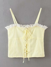 Fashion Yellow Hollow Lace Tether Straps Strap Top