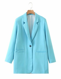 Fashion Lake Blue One Button Long Sleeve Solid Color Blazer