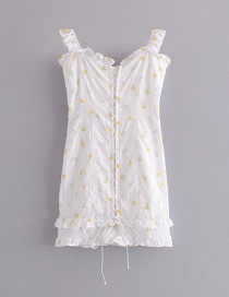 Fashion White Lace-up Ruffled Printed Camisole Dress