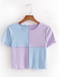 Fashion Color Mixing Short Top With Contrasting Color Fungus
