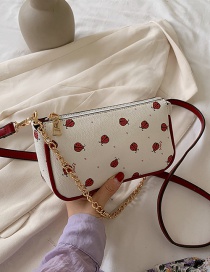 Fashion White Small Strawberry Ladybug Print Chain Shoulder Crossbody Bag
