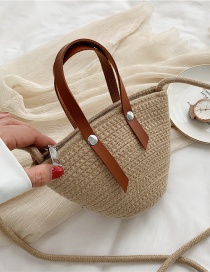 Fashion Brown Straw Contrast Shoulder Bag