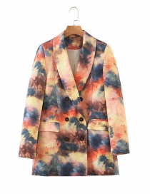 Fashion Color Mixing Double-breasted Blazer With Floral Print