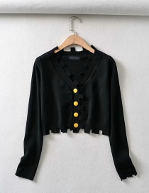 Fashion Black V-neck Single-breasted Irregular Sweater Sweater