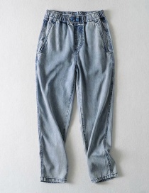 Fashion In Blue Washed Tencel Two-button Denim Trousers