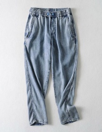 Fashion Middle Stone Blue Washed Tencel Two-button Denim Trousers