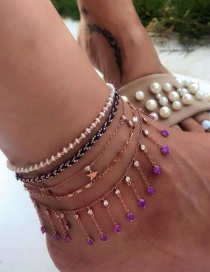 Fashion Purple Pentagram Tassel Beaded Anklet Set