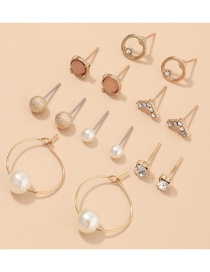 Fashion Golden Geometric Pearl And Diamond Alloy Earring Set