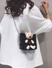Fashion Black Canvas Bear Chain Crossbody Shoulder Bag