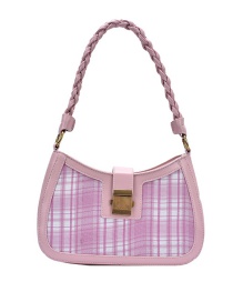 Fashion Large Lattice Pink Contrast Twist Chain Shoulder Crossbody Bag