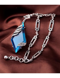 Fashion Blue Geometric Diamond Short Necklace